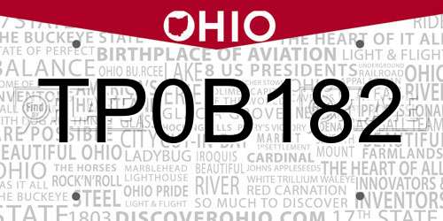TP0B182 Ohio License Plate