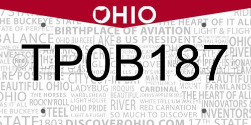 TP0B187 Ohio License Plate