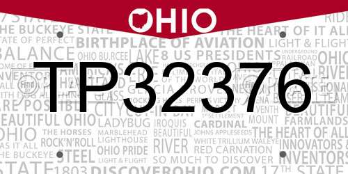 TP32376 Ohio License Plate