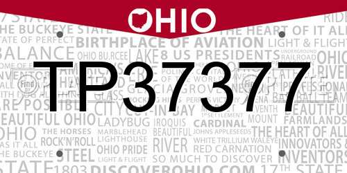 TP37377 Ohio License Plate