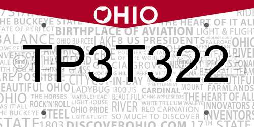 TP3T322 Ohio License Plate