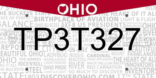 TP3T327 Ohio License Plate