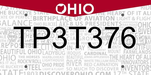 TP3T376 Ohio License Plate