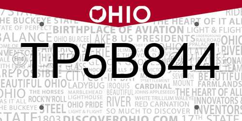 TP5B844 Ohio License Plate