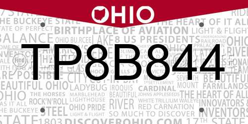 TP8B844 Ohio License Plate
