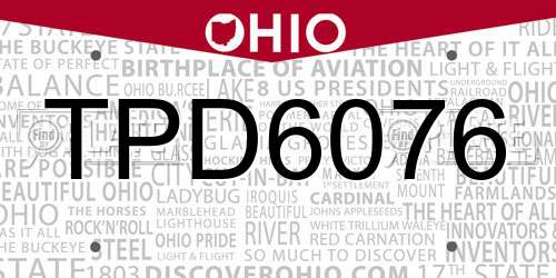 TPD6076 Ohio License Plate