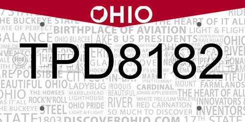 TPD8182 Ohio License Plate