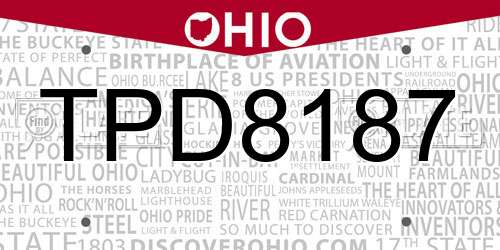 TPD8187 Ohio License Plate