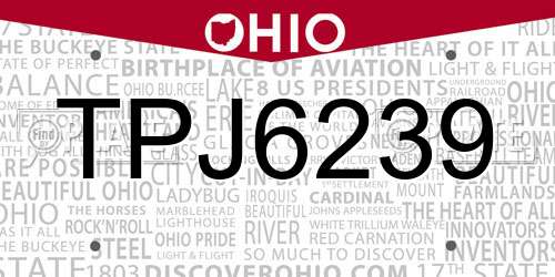 TPJ6239 Ohio License Plate