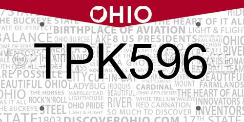 TPK596 Ohio License Plate