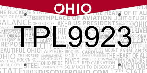 TPL9923 Ohio License Plate