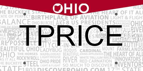 TPRICE Ohio License Plate