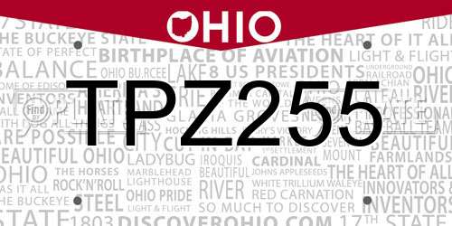 TPZ255 Ohio License Plate