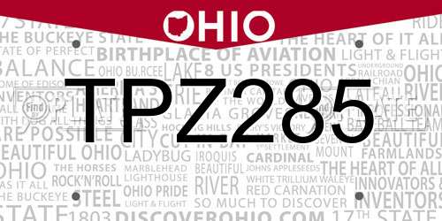 TPZ285 Ohio License Plate