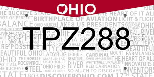 TPZ288 Ohio License Plate