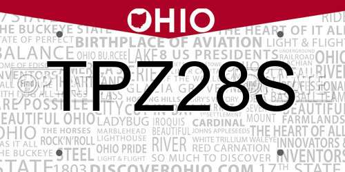 TPZ28S Ohio License Plate