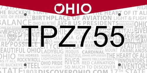 TPZ755 Ohio License Plate