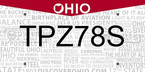 TPZ78S Ohio License Plate