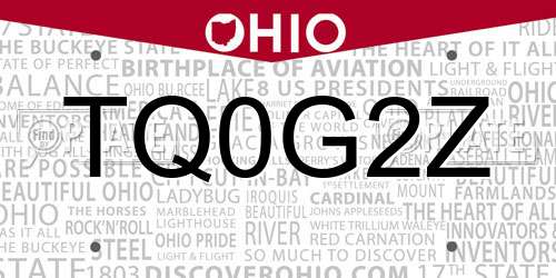 TQ0G2Z Ohio License Plate