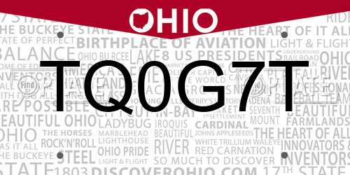 TQ0G7T Ohio License Plate