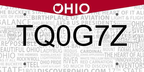 TQ0G7Z Ohio License Plate
