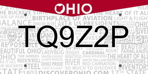 TQ9Z2P Ohio License Plate