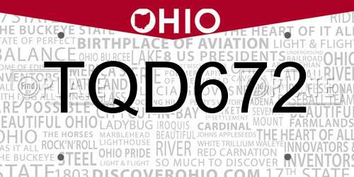 TQD672 Ohio License Plate