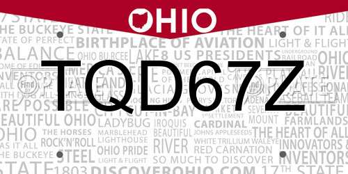 TQD67Z Ohio License Plate