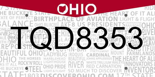 TQD8353 Ohio License Plate