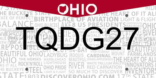 TQDG27 Ohio License Plate