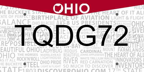 TQDG72 Ohio License Plate