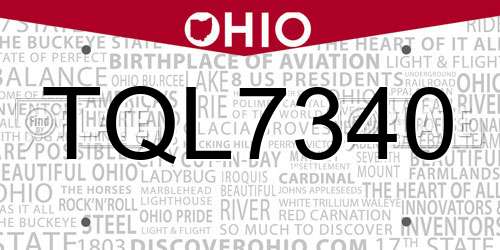 TQL7340 Ohio License Plate