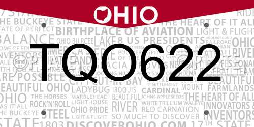 TQO622 Ohio License Plate