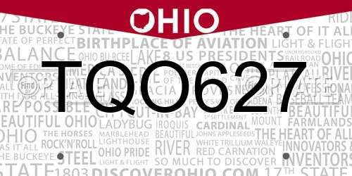 TQO627 Ohio License Plate