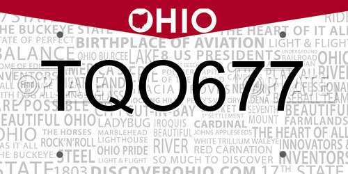 TQO677 Ohio License Plate