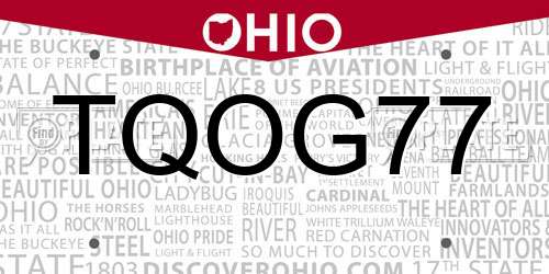 TQOG77 Ohio License Plate
