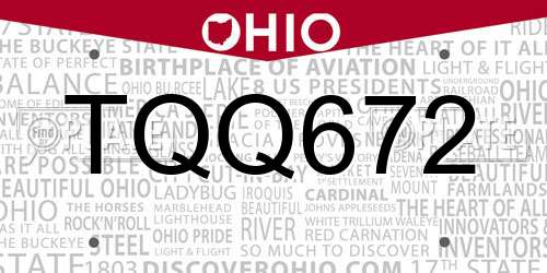 TQQ672 Ohio License Plate