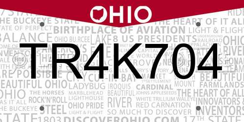TR4K704 Ohio License Plate