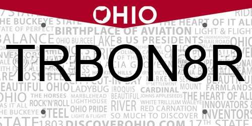 TRBON8R Ohio License Plate