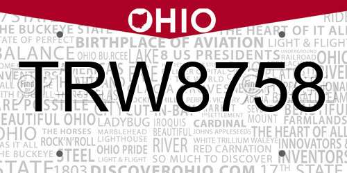 TRW8758 Ohio License Plate