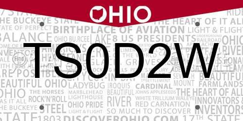 TS0D2W Ohio License Plate