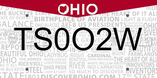 TS0O2W Ohio License Plate