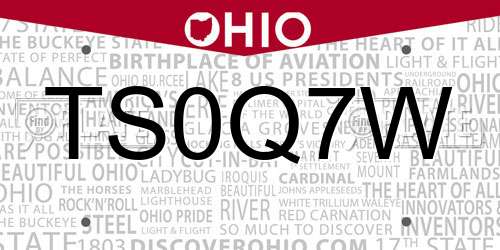 TS0Q7W Ohio License Plate