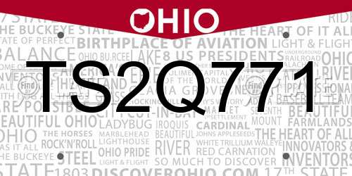 TS2Q771 Ohio License Plate