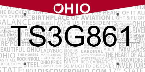TS3G861 Ohio License Plate