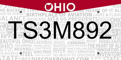 TS3M892 Ohio License Plate