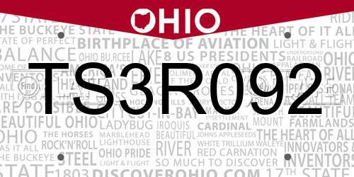 TS3R092 Ohio License Plate