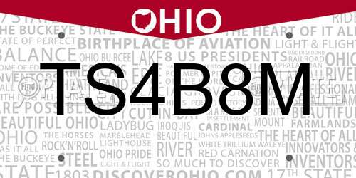 TS4B8M Ohio License Plate
