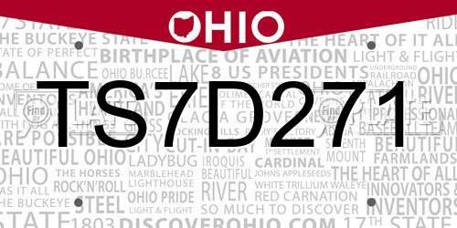 TS7D271 Ohio License Plate