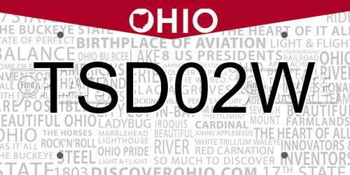 TSD02W Ohio License Plate